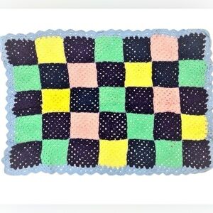 Multicolor Granny Square Afghan Blanket Throw 32" x 47" Vintage Baby Blanket
